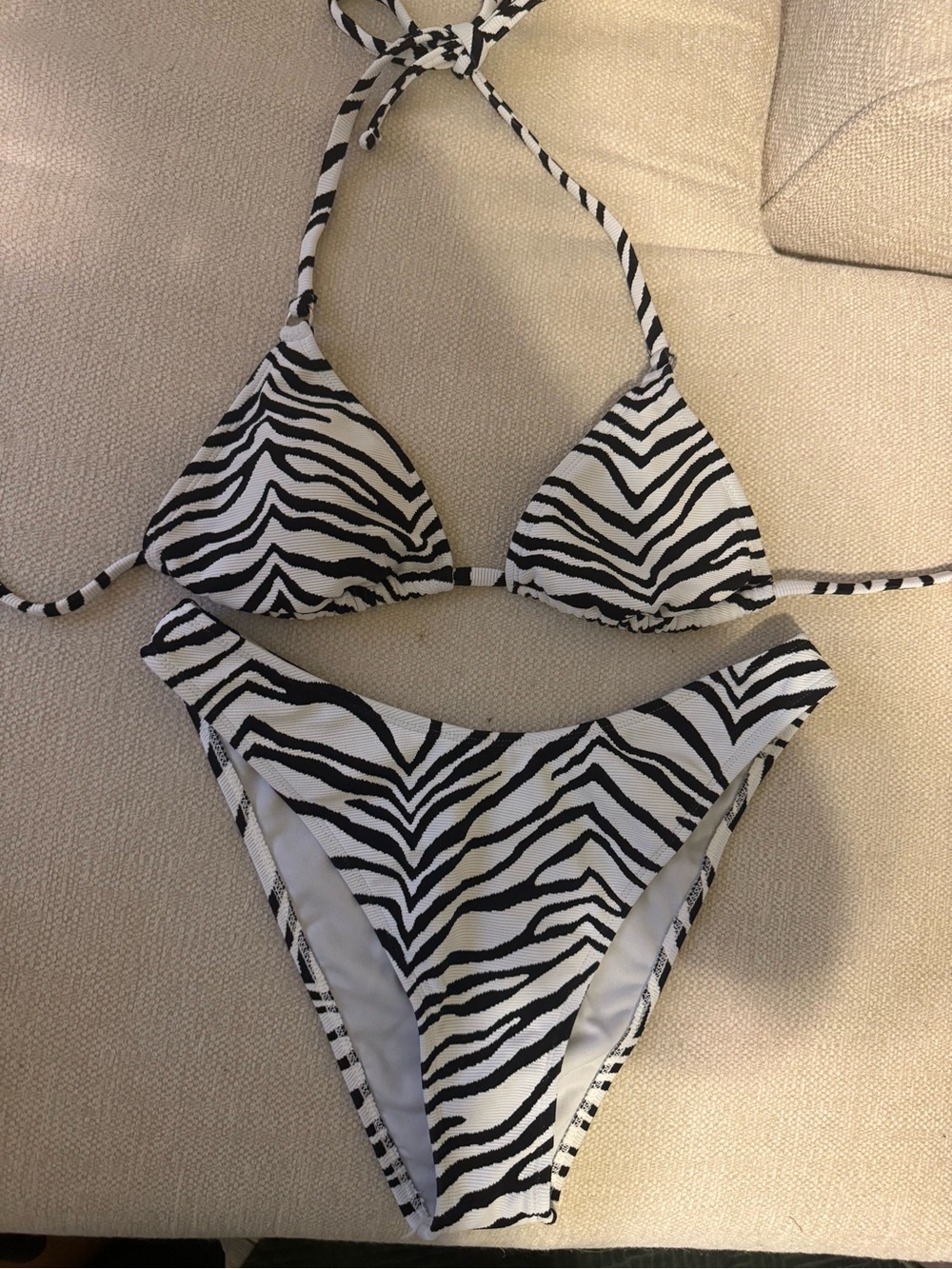 Zebra Print Triangle Bikini Set - Black & White
